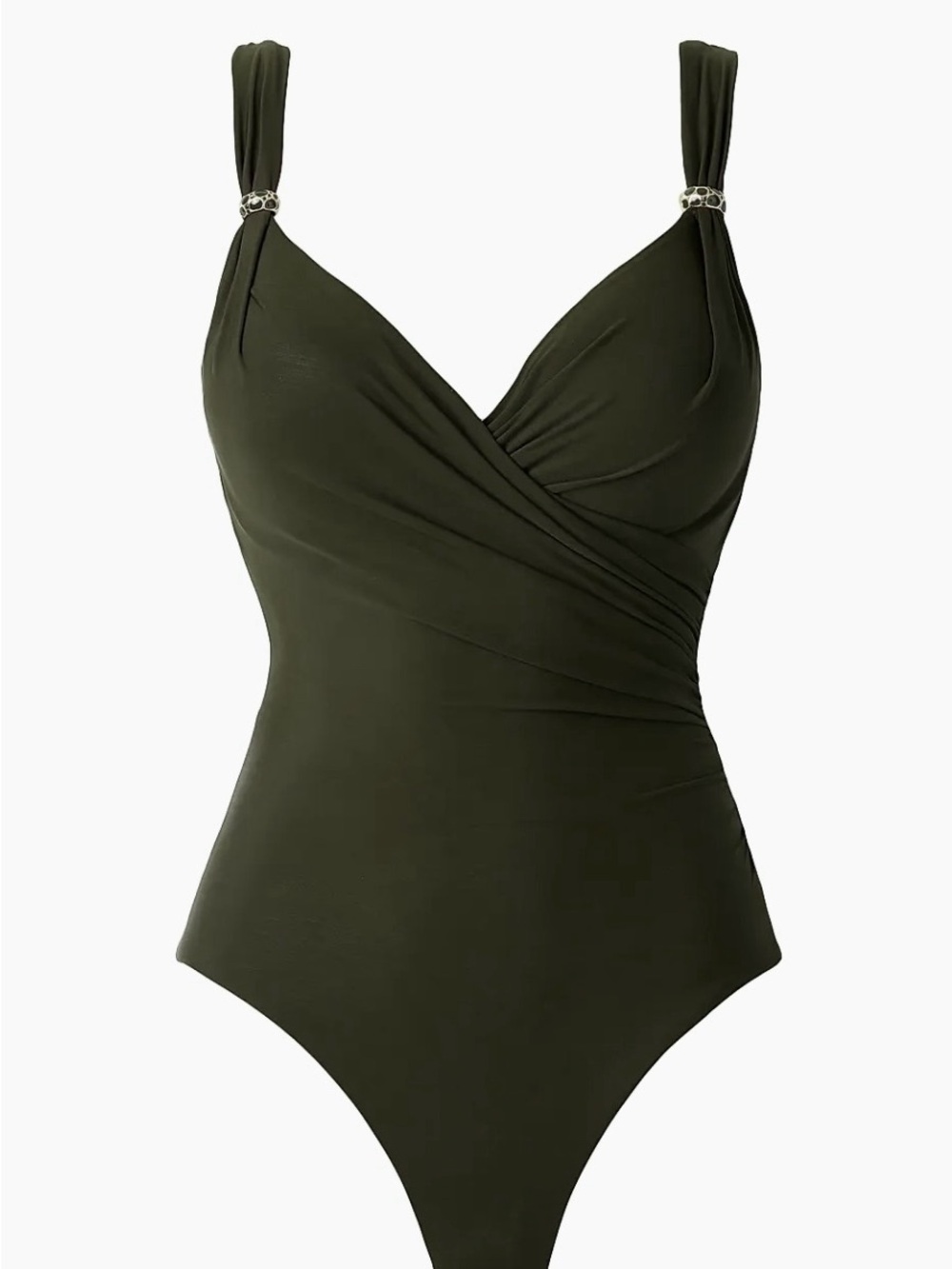 Sculpting Olive Green One-Piece Swimsuit with Ring-Detail Straps